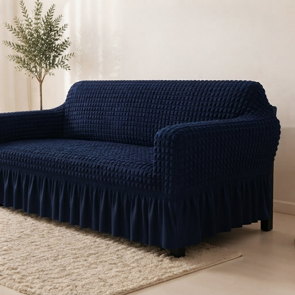 Turkish Style Bubble Sofa Cover Navy Blue – Stretchable Elastic Fit