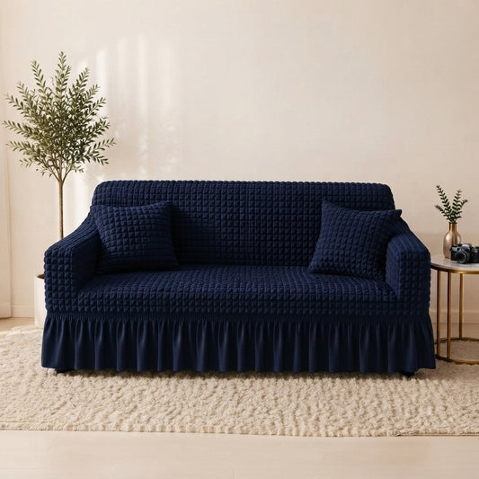 Turkish Style Bubble Sofa Cover Navy Blue – Stretchable Elastic Fit