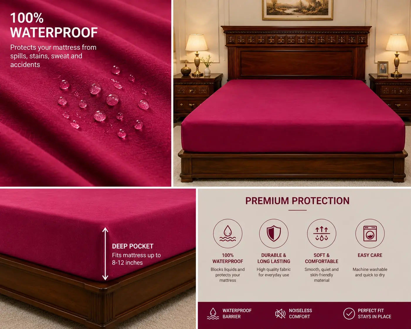 Dry Home Waterproof Fitted Mattress Protector – Breathable & Dust Mite Proof DRY HOME