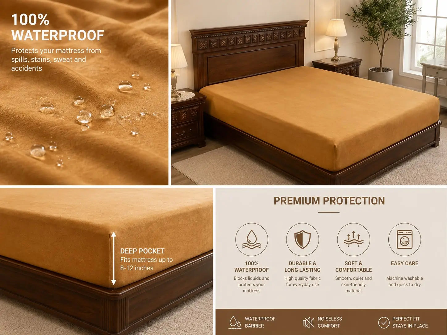 Dry Home Waterproof Fitted Mattress Protector – Breathable & Dust Mite Proof DRY HOME